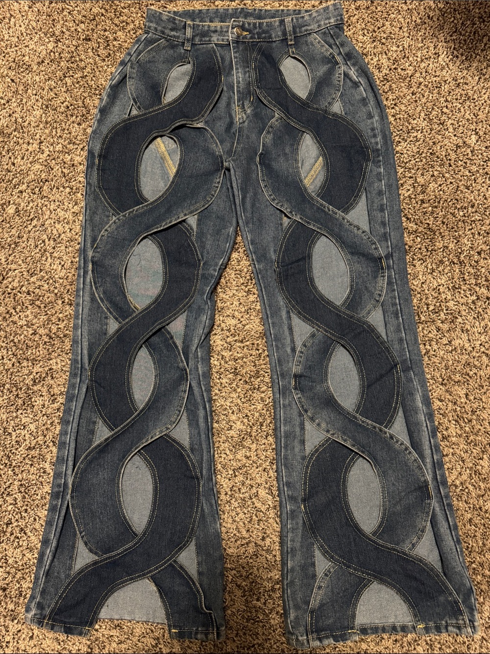 Dark Wash Women’s Jeans with Interlocking Patchwork Detail NWOT